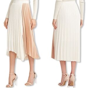 Express High Waisted Pleated Color Block Midi Skirt